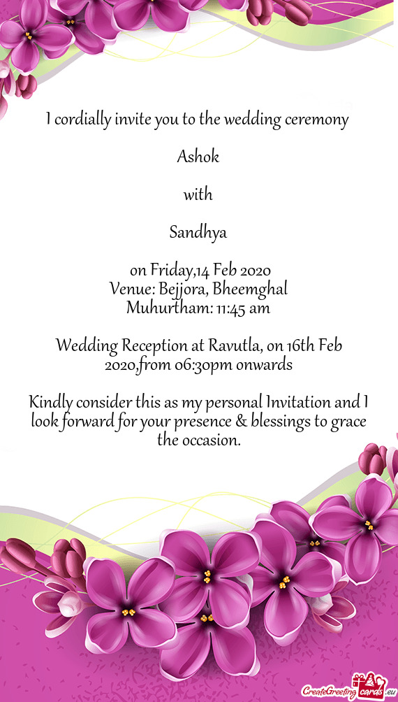 I cordially invite you to the wedding ceremony
