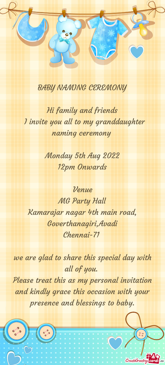 I invite you all to my granddaughter naming ceremony