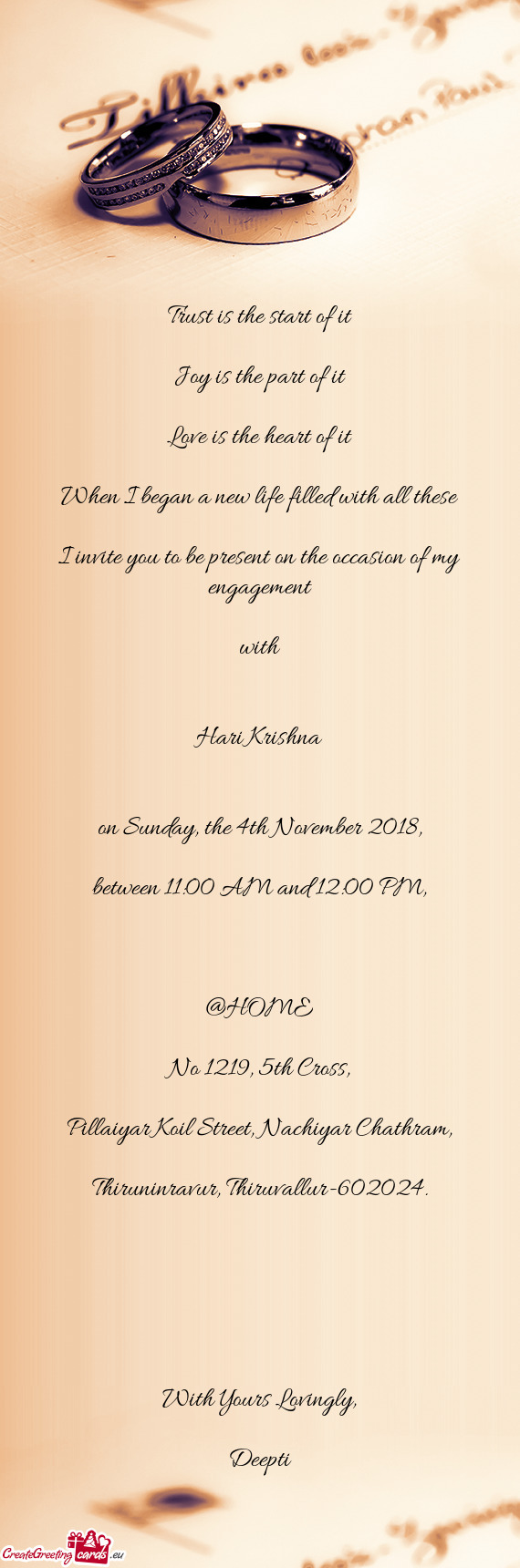 I invite you to be present on the occasion of my engagement