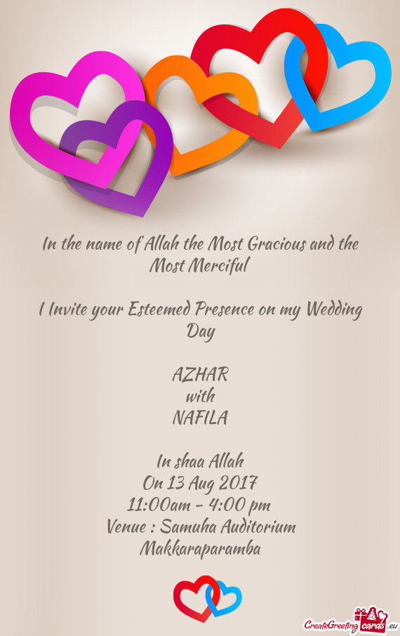 I Invite your Esteemed Presence on my Wedding Day