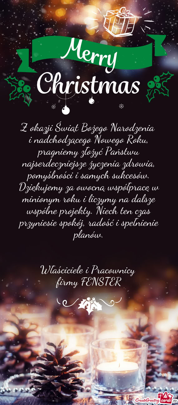 I nadchodzącego Nowego Roku, pragniemy złożyć Państwu najserdeczniejsze życzenia zdrowia, pomy