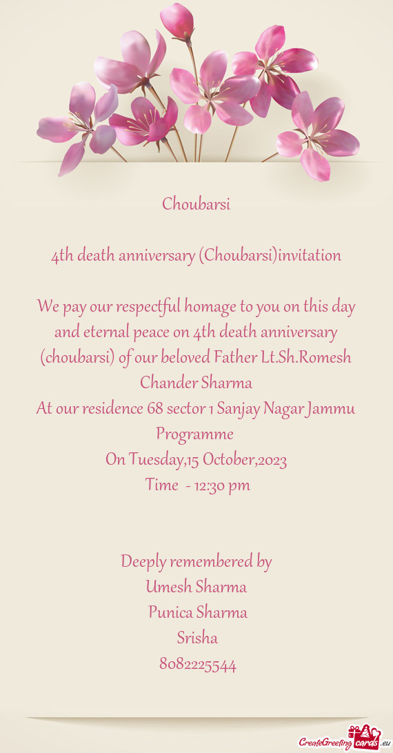 I) of our beloved Father Lt.Sh.Romesh Chander Sharma