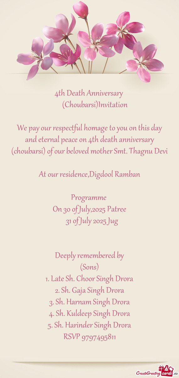 I) of our beloved mother Smt. Thagnu Devi