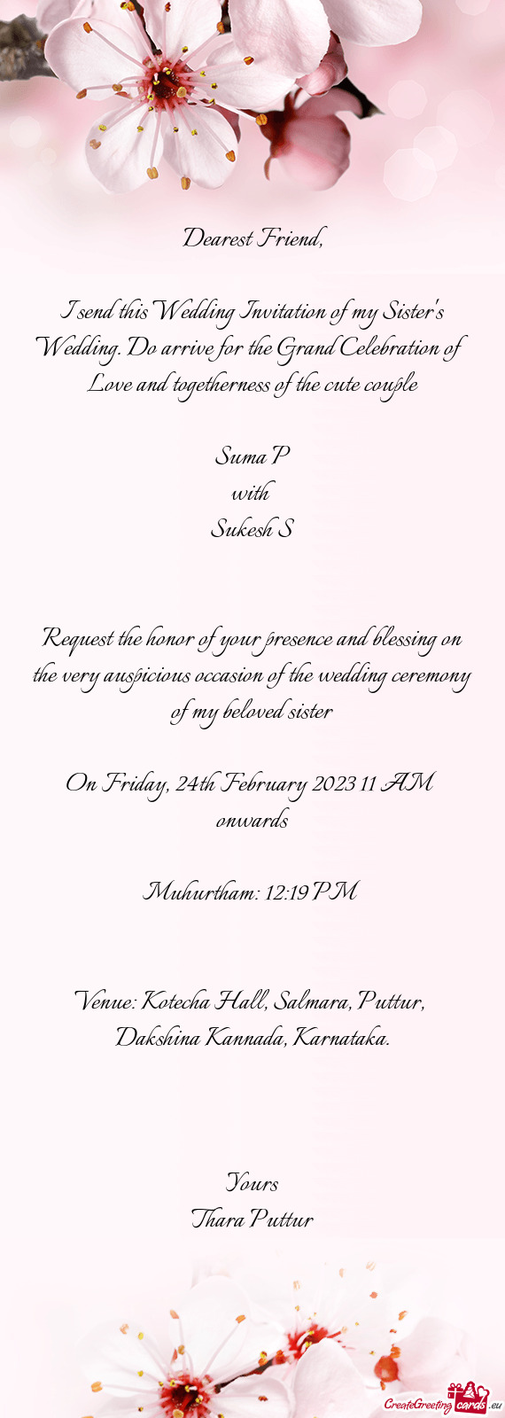 I send this Wedding Invitation of my Sister