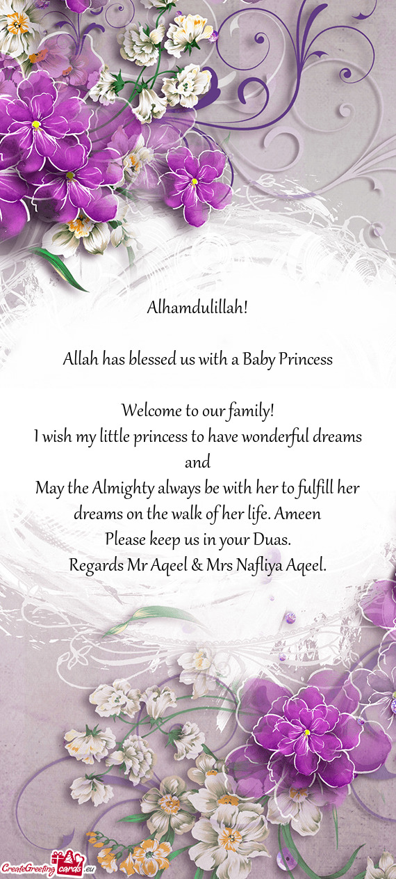 I wish my little princess to have wonderful dreams and