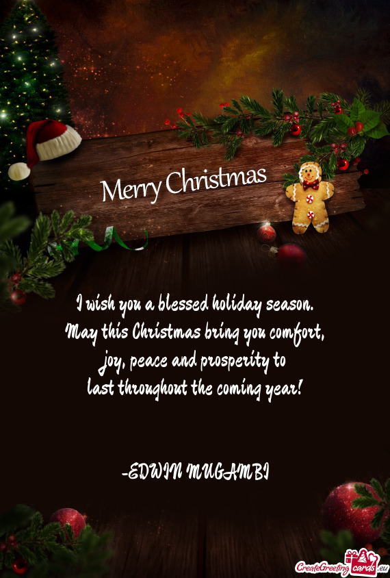 I wish you a blessed holiday season.  May this Christmas