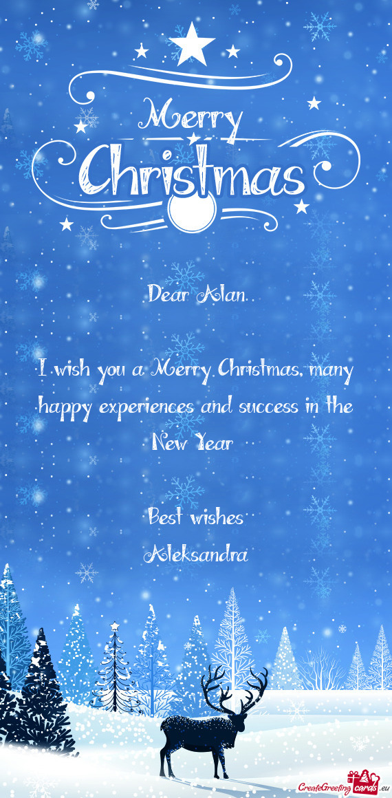 I wish you a Merry Christmas, many happy experiences and success in the New Year