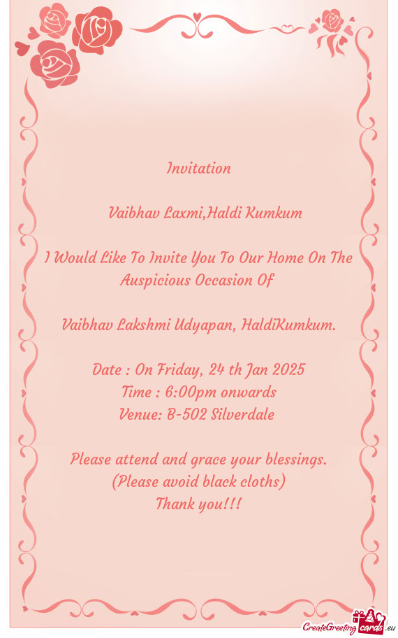 I Would Like To Invite You To Our Home On The Auspicious Occasion Of