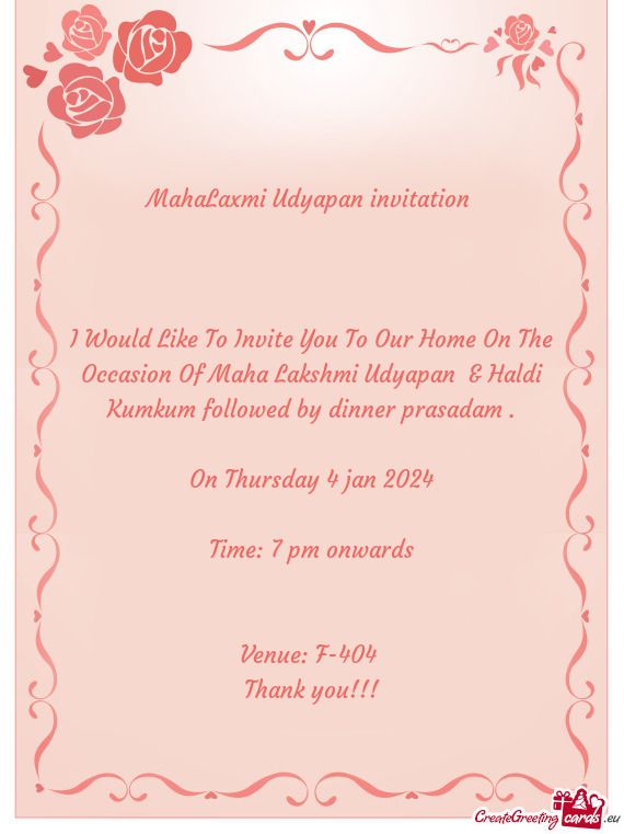 I Would Like To Invite You To Our Home On The Occasion Of Maha Lakshmi Udyapan & Haldi Kumkum follo