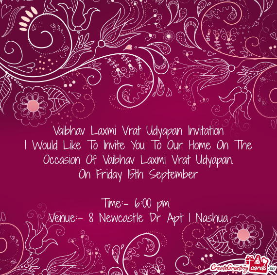 I Would Like To Invite You To Our Home On The Occasion Of Vaibhav Laxmi Vrat Udyapan