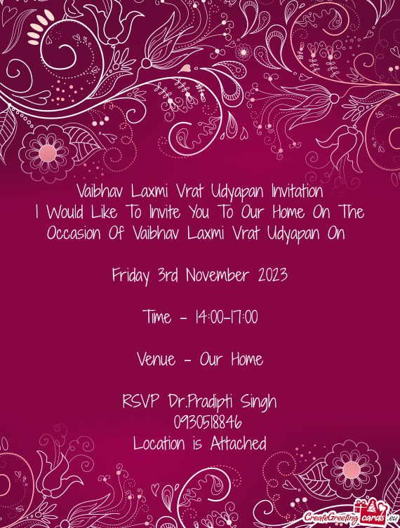 I Would Like To Invite You To Our Home On The Occasion Of Vaibhav Laxmi Vrat Udyapan On