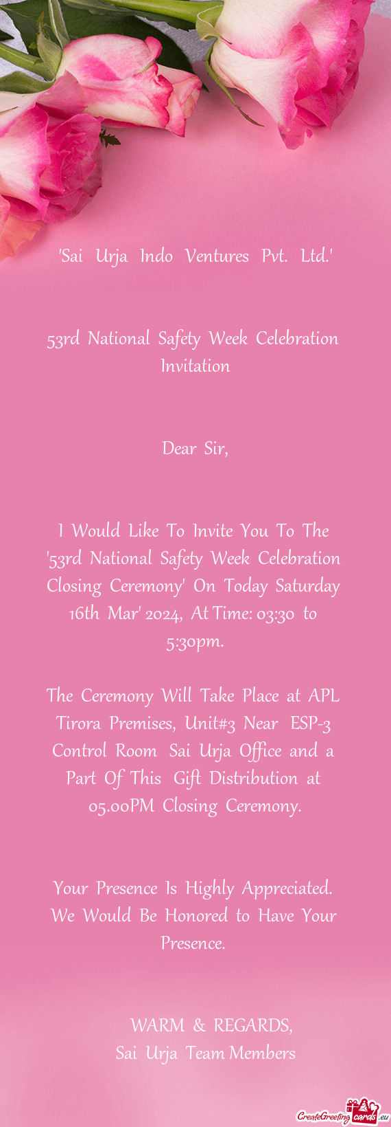 I Would Like To Invite You To The "53rd National Safety Week Celebration Closing Cerem