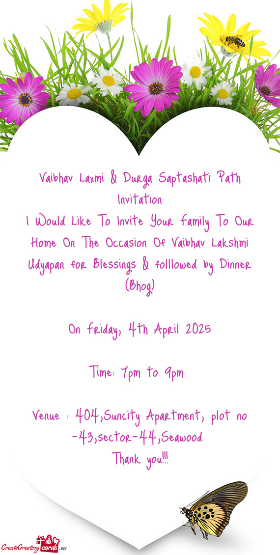 I Would Like To Invite Your Family To Our Home On The Occasion Of Vaibhav Lakshmi Udyapan for Blessi