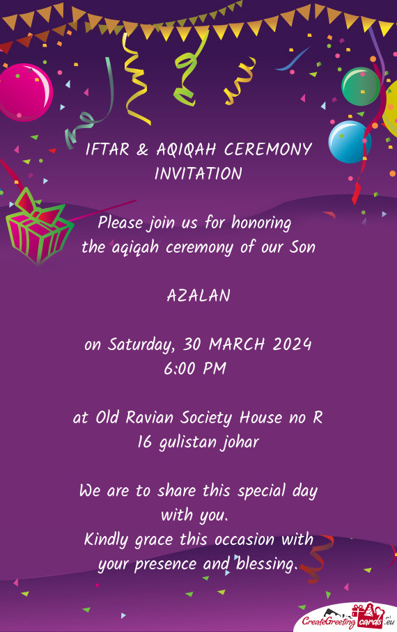IFTAR & AQIQAH CEREMONY INVITATION
