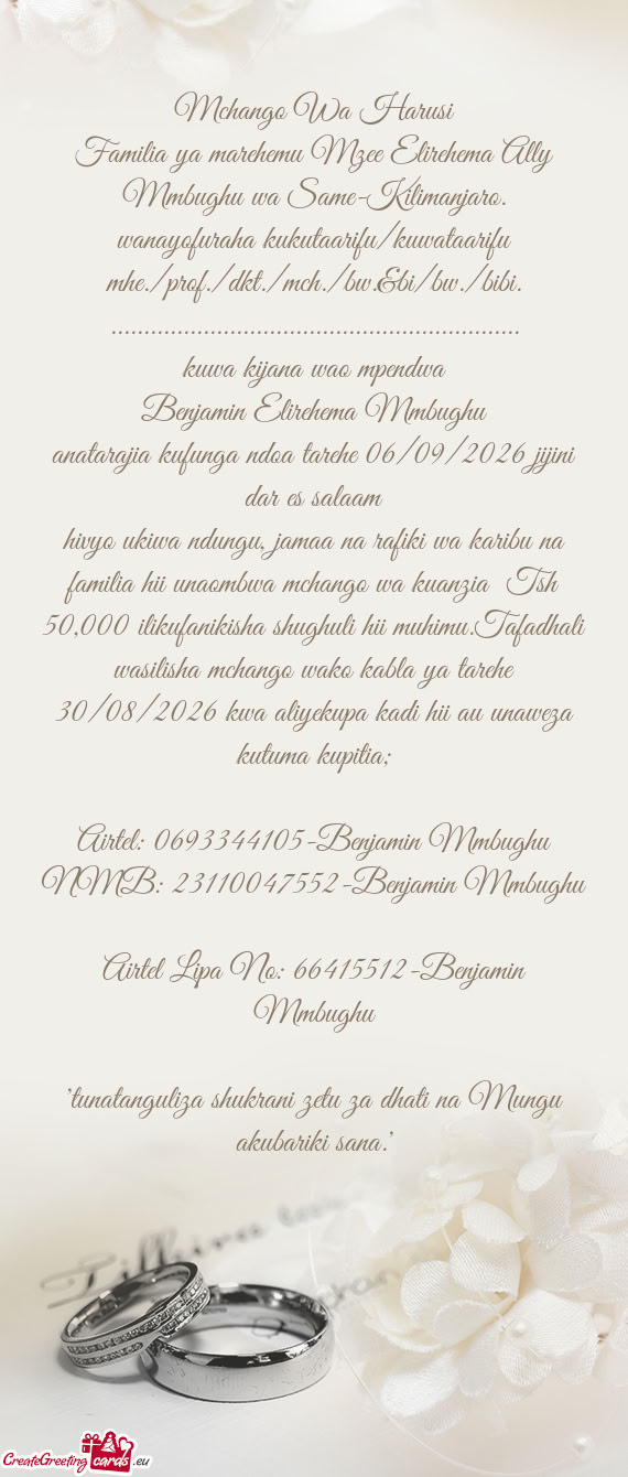 Ilikufanikisha shughuli hii muhimu.Tafadhali wasilisha mchango wako kabla ya tarehe 30/08/2026 kwa