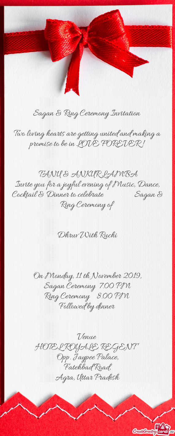In LOVE FOREVER ! 
 
 
 TANU & ANKUR LAMBA
 Invite you for a joyful evening of Music