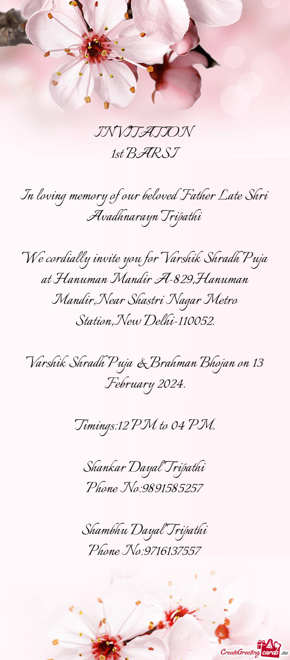 In loving memory of our beloved Father Late Shri Avadhnarayn Tripathi