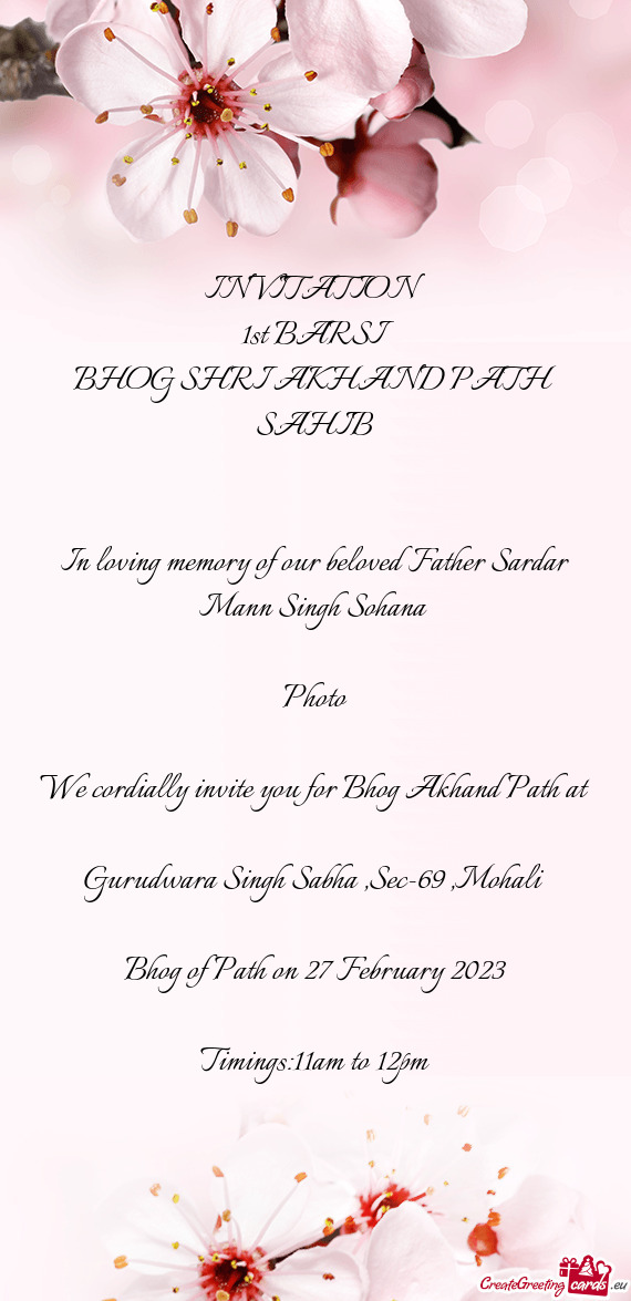 In loving memory of our beloved Father Sardar Mann Singh Sohana