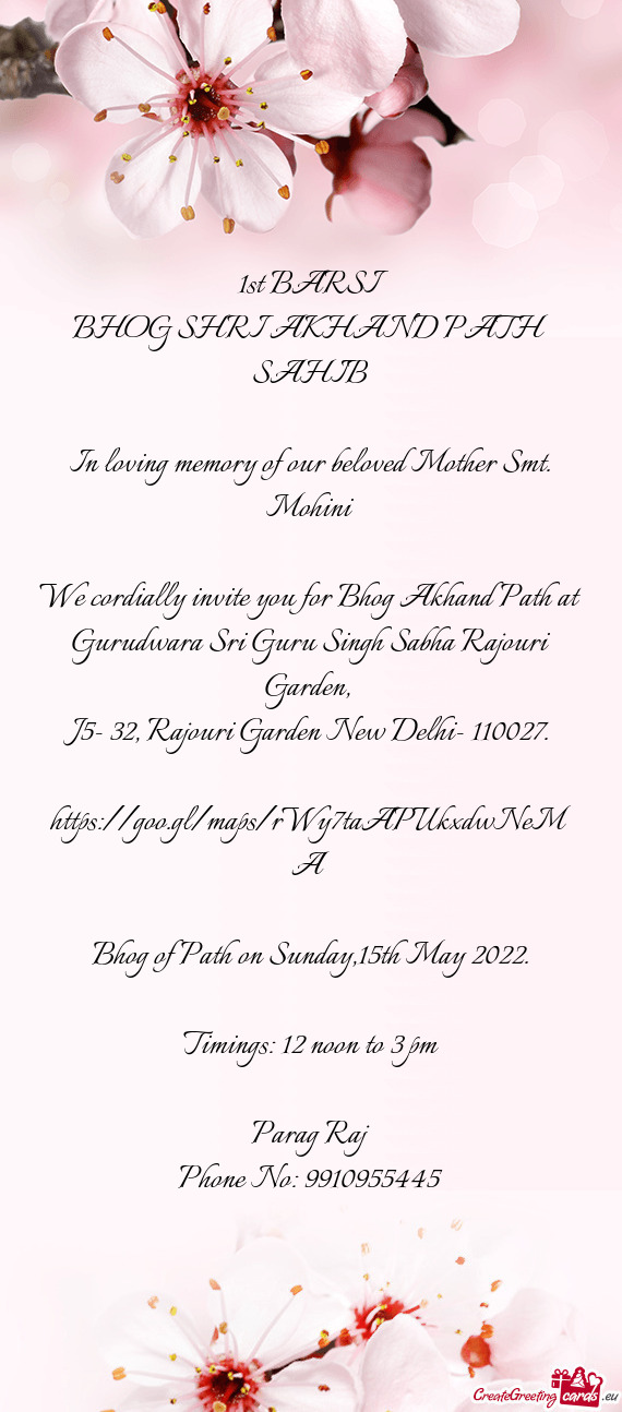 In loving memory of our beloved Mother Smt. Mohini