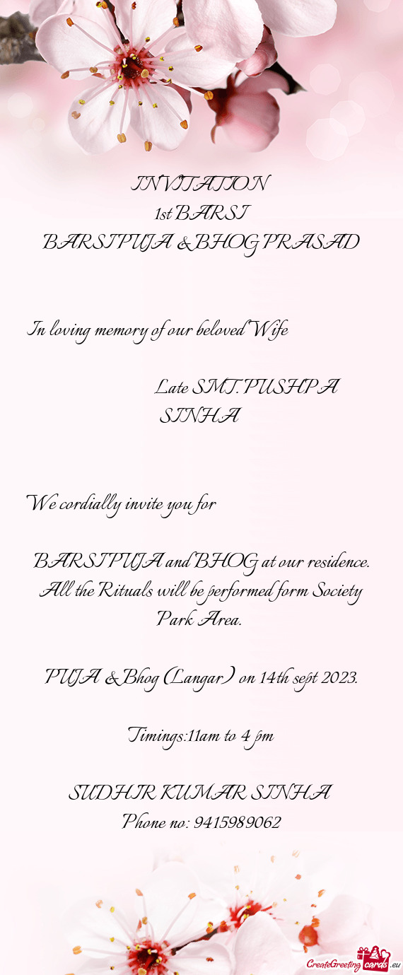 In loving memory of our beloved Wife            Late SMT. PUSHPA SI