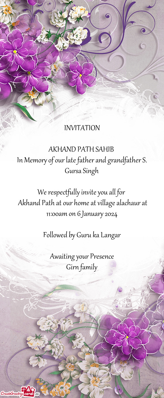 In Memory of our late father and grandfather S. Gursa Singh
