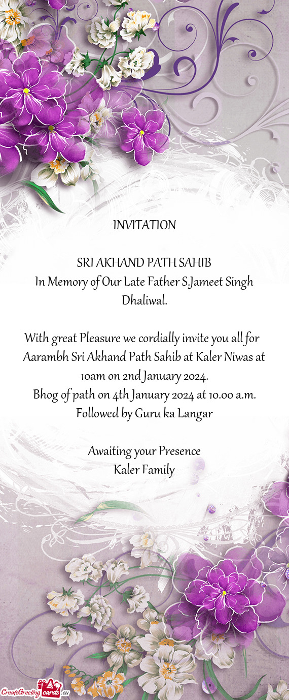 In Memory of Our Late Father S.Jameet Singh Dhaliwal