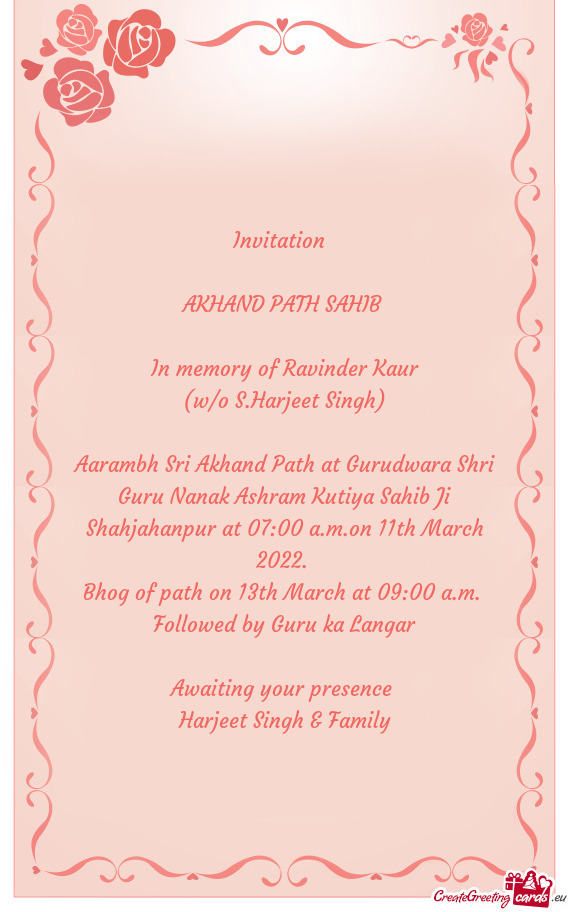 In memory of Ravinder Kaur