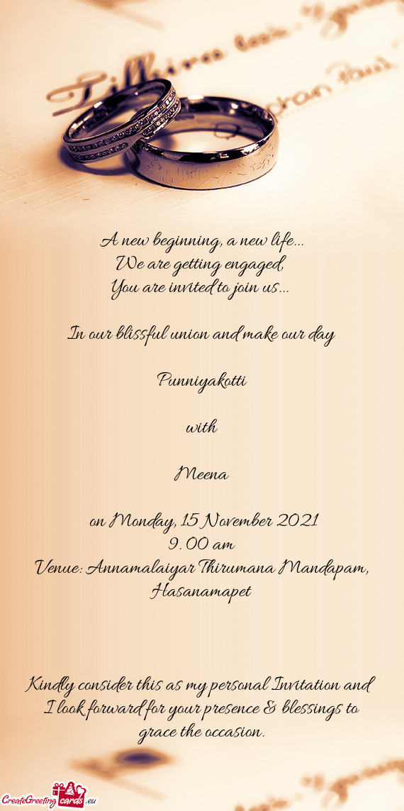 In our blissful union and make our day
 
 Punniyakotti
 
 with
 
 Meena
 
 on Monday