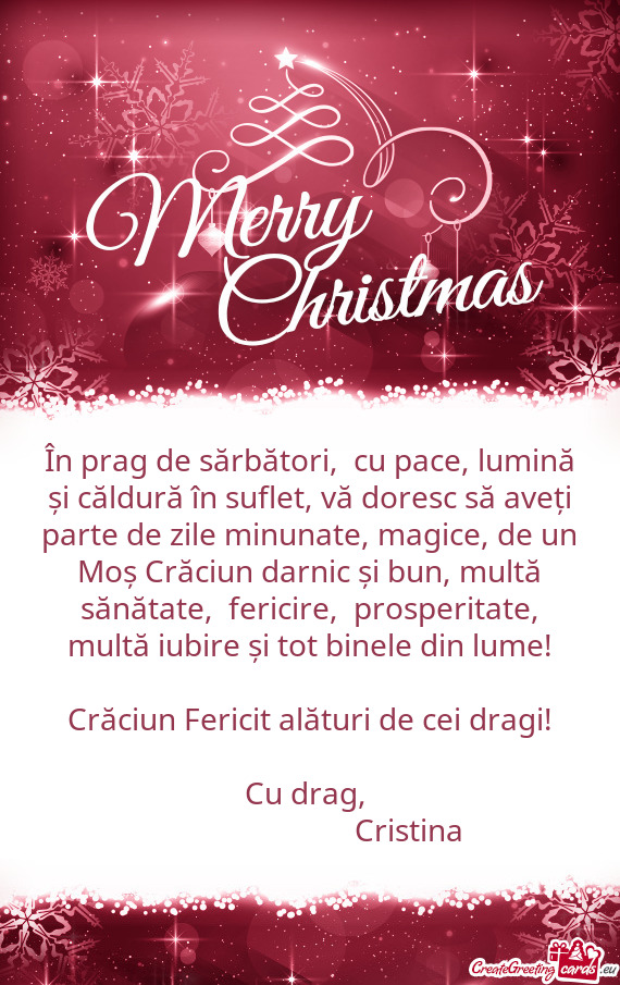 În prag de sărbători, cu pace, lumină și căldură în suflet, vă doresc să aveți parte de