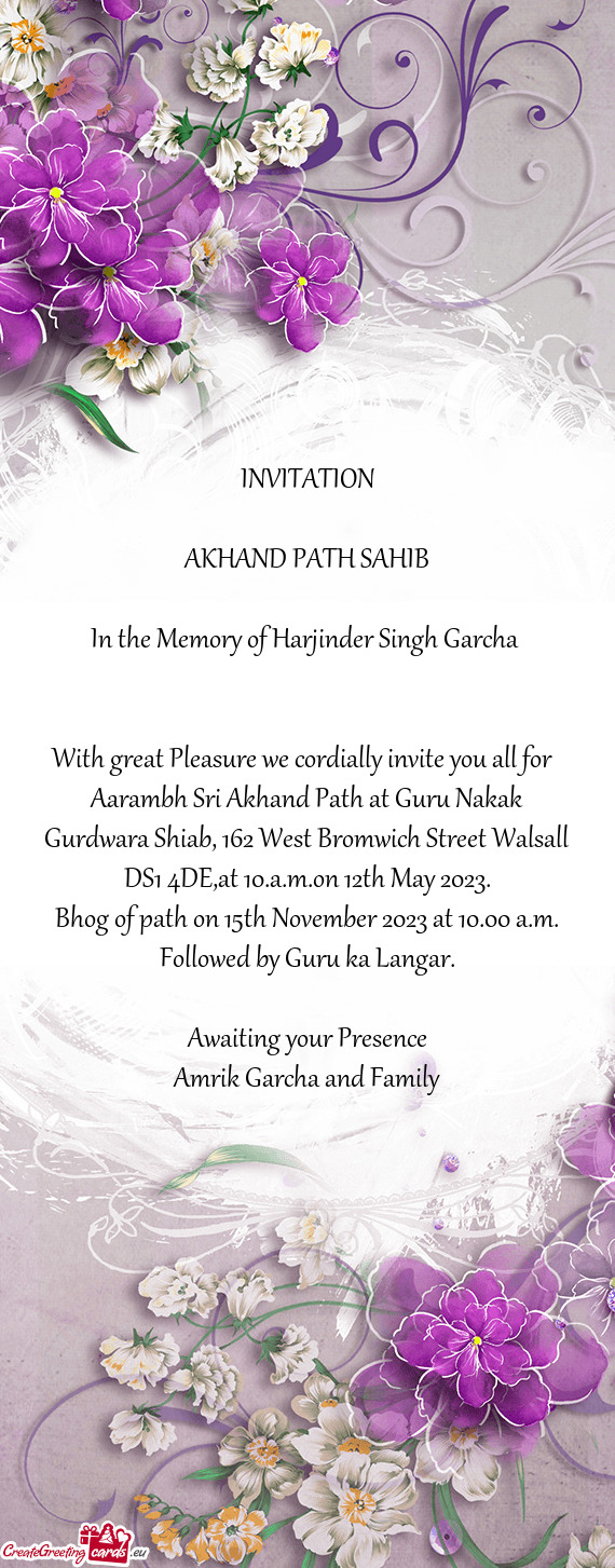 In the Memory of Harjinder Singh Garcha
