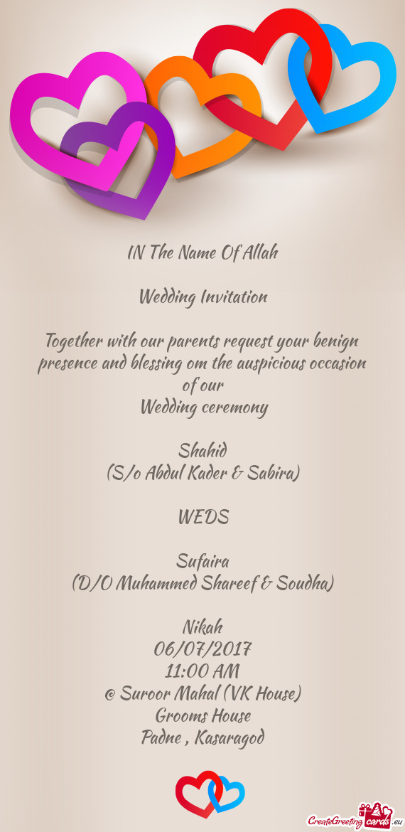 IN The Name Of Allah    Wedding Invitation    Together