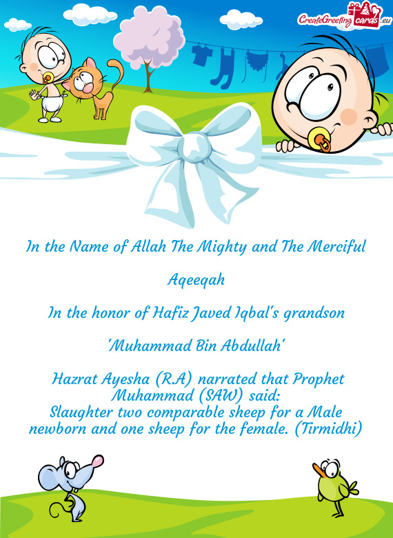 In the Name of Allah The Mighty and The Merciful Aqeeqah In the honor of Hafiz Javed Iqbal