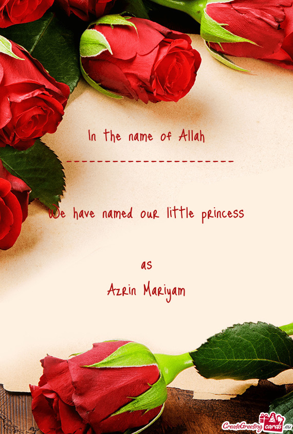 In the name of Allah ---------------------- We have named our little princess as Azrin Mariya