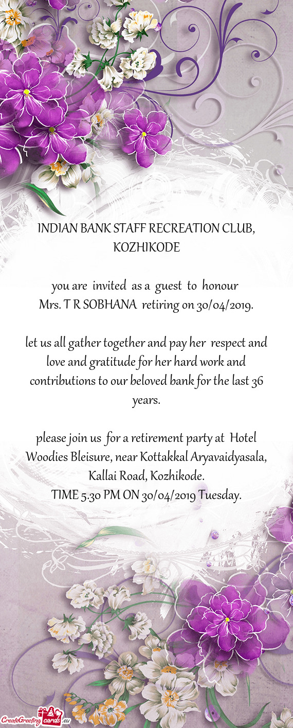 INDIAN BANK STAFF RECREATION CLUB, KOZHIKODE