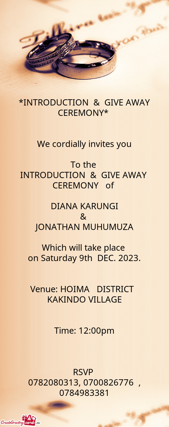 INTRODUCTION & GIVE AWAY CEREMONY