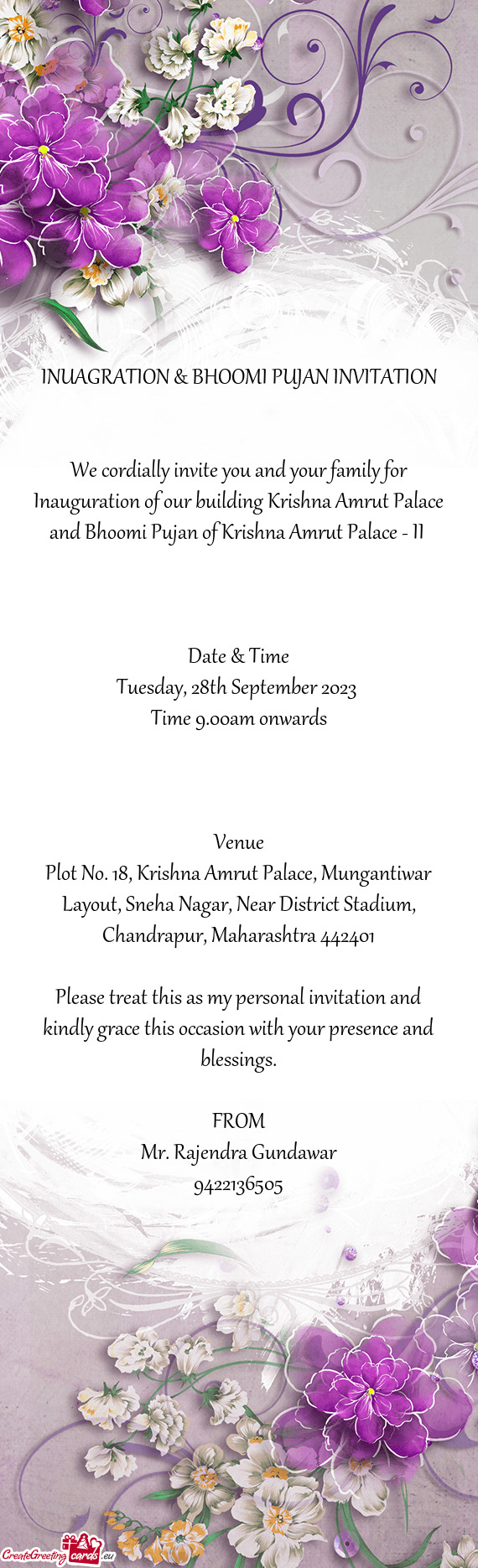 INUAGRATION & BHOOMI PUJAN INVITATION