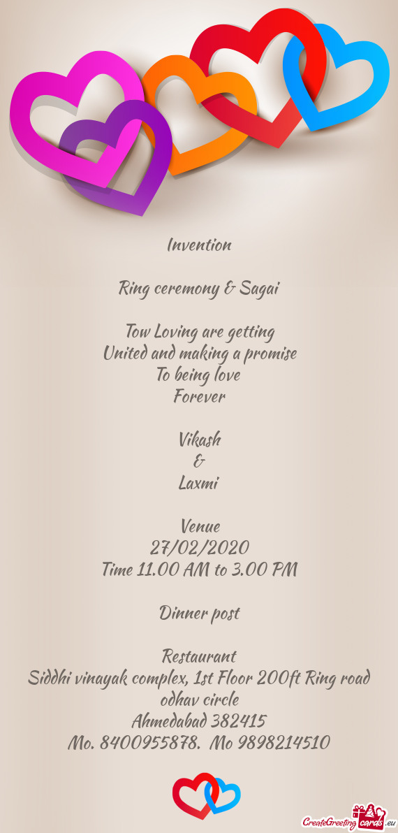 Invention    Ring ceremony & Sagai    Tow Loving are