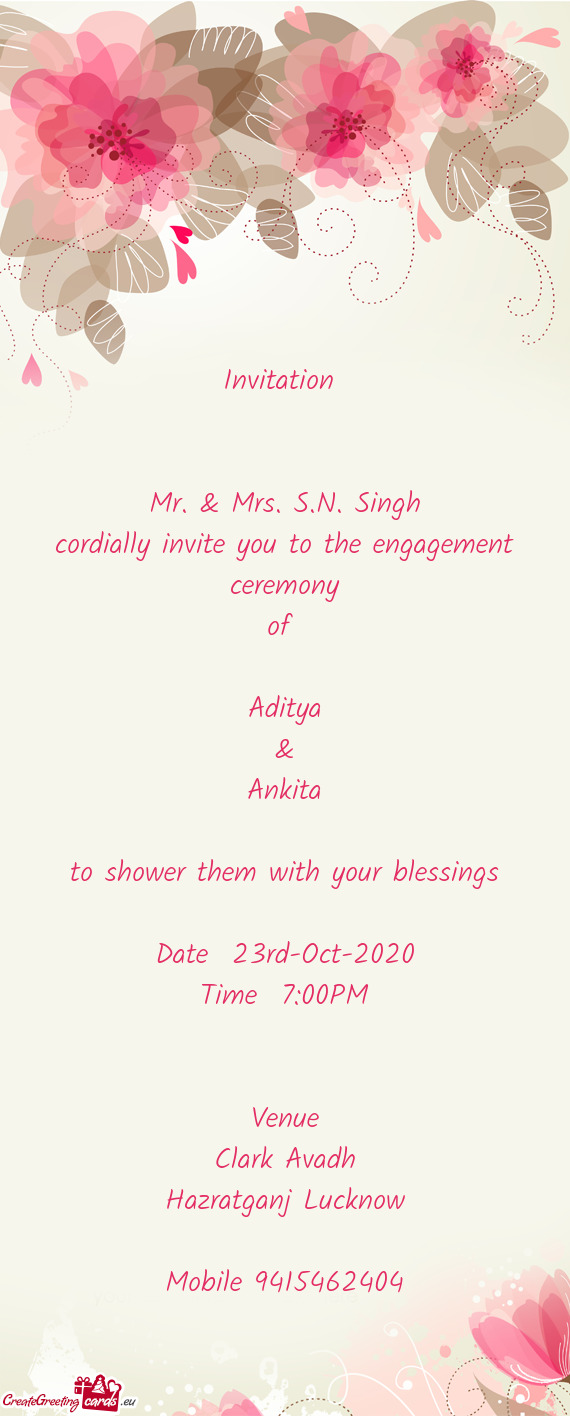 Invitation       Mr. & Mrs. S.N. Singh  cordially invite
