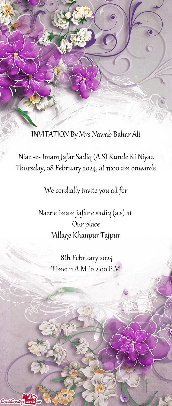 INVITATION By Mrs Nawab Bahar Ali