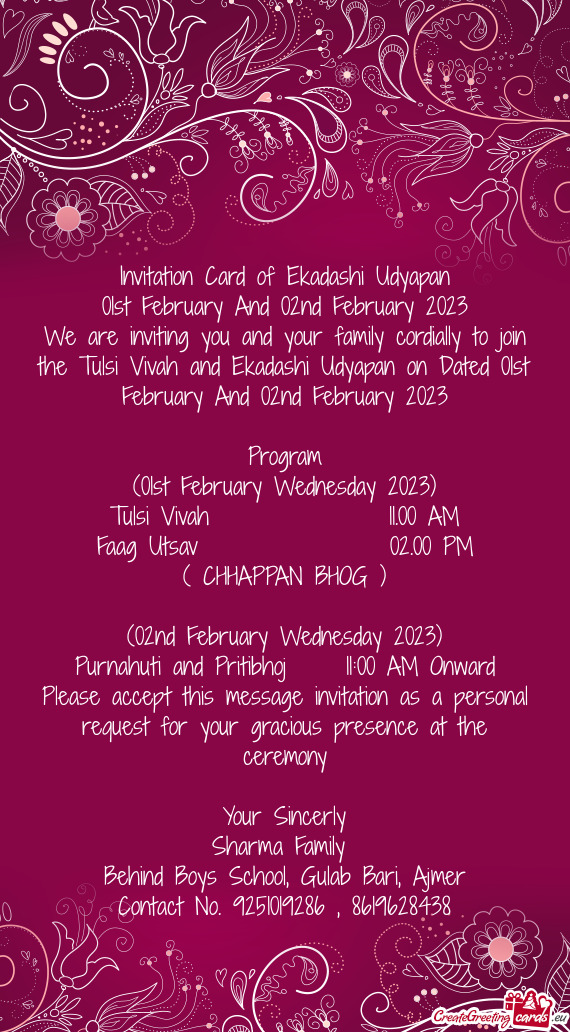 Invitation Card of Ekadashi Udyapan