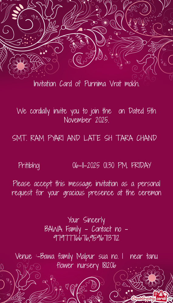 Invitation Card of Purnima Vrat mokh