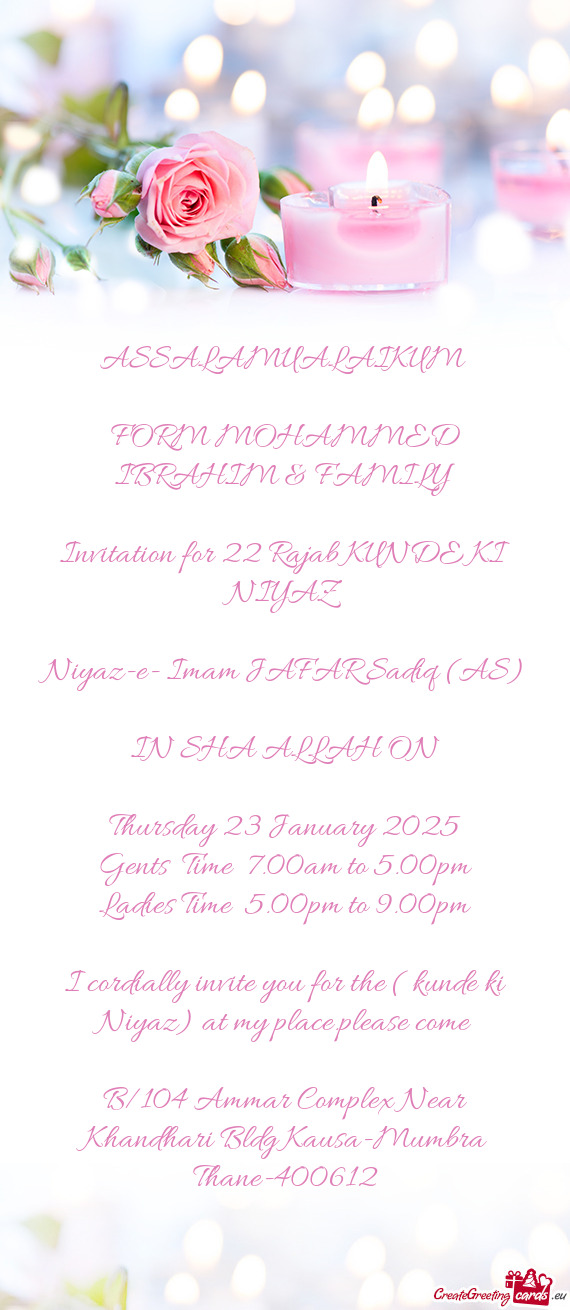 Invitation for 22 Rajab KUNDE KI NIYAZ