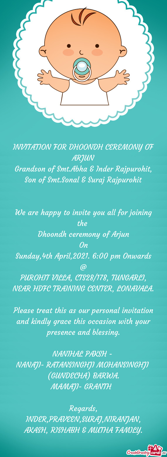 INVITATION FOR DHOONDH CEREMONY OF