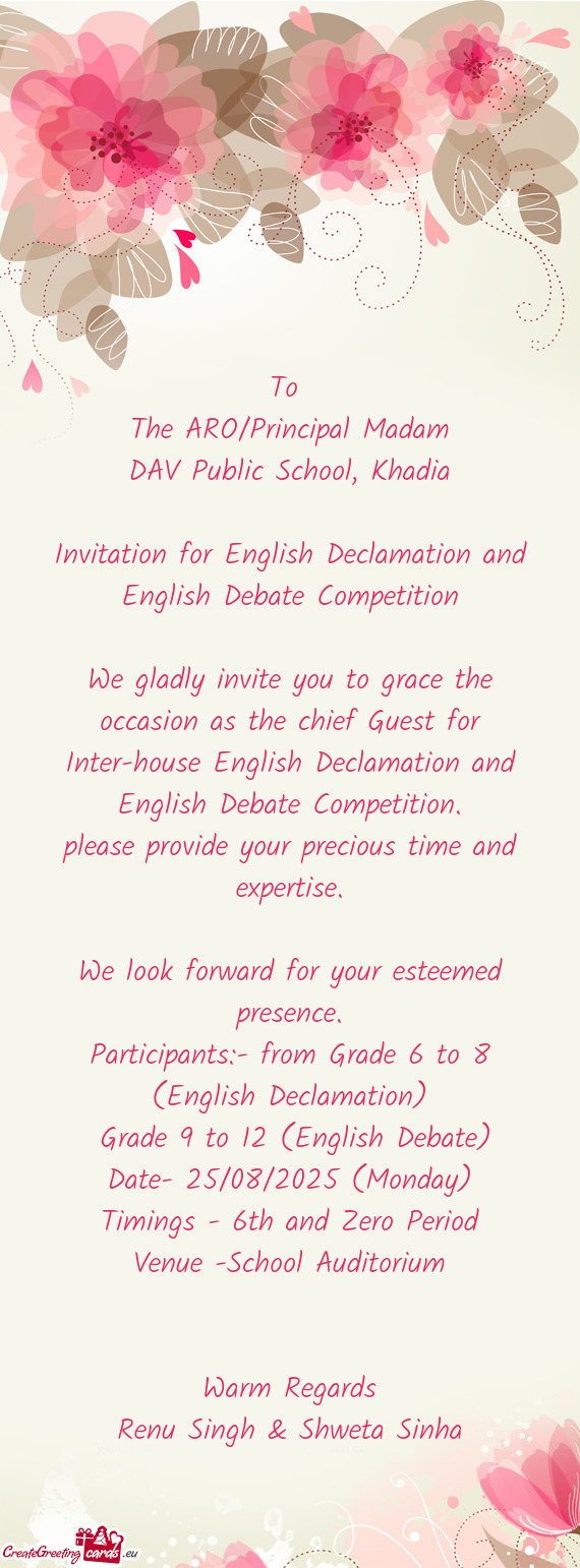Invitation for English Declamation and English Debate Competition