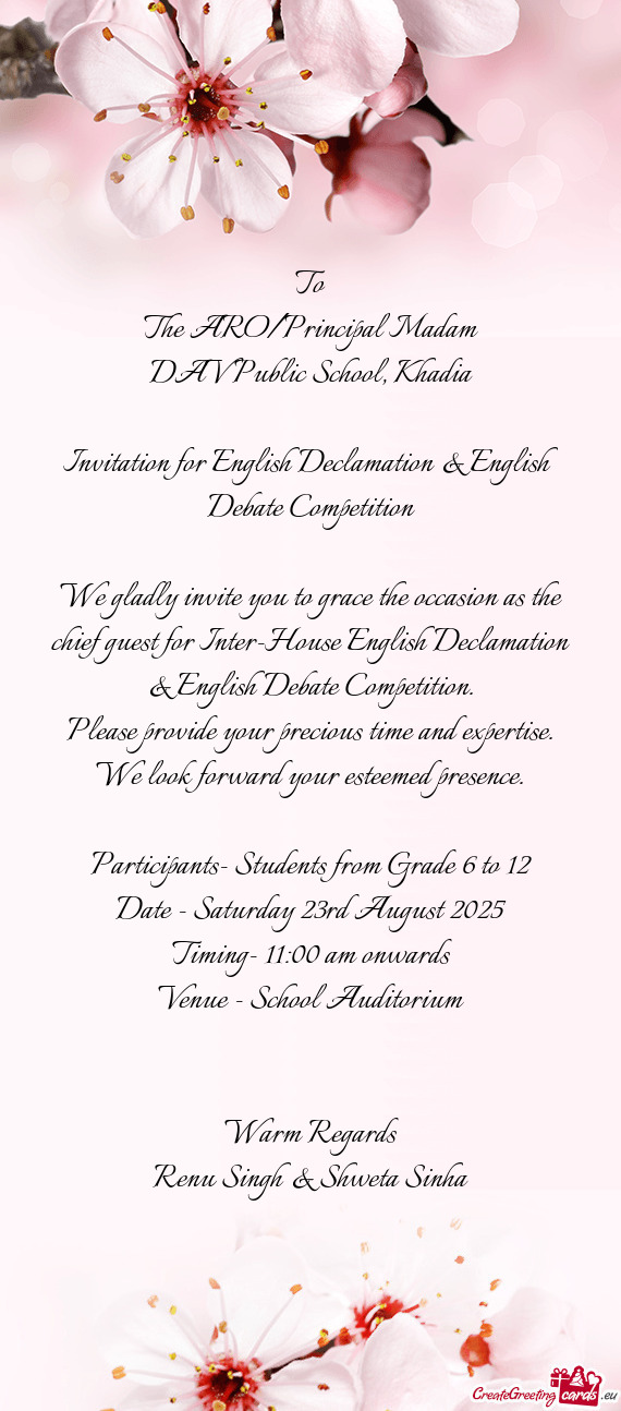 Invitation for English Declamation & English Debate Competition