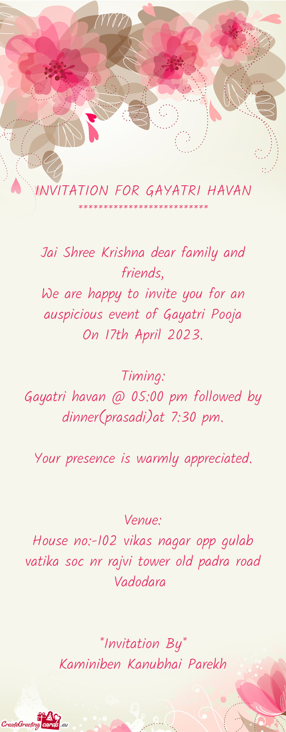 INVITATION FOR GAYATRI HAVAN
