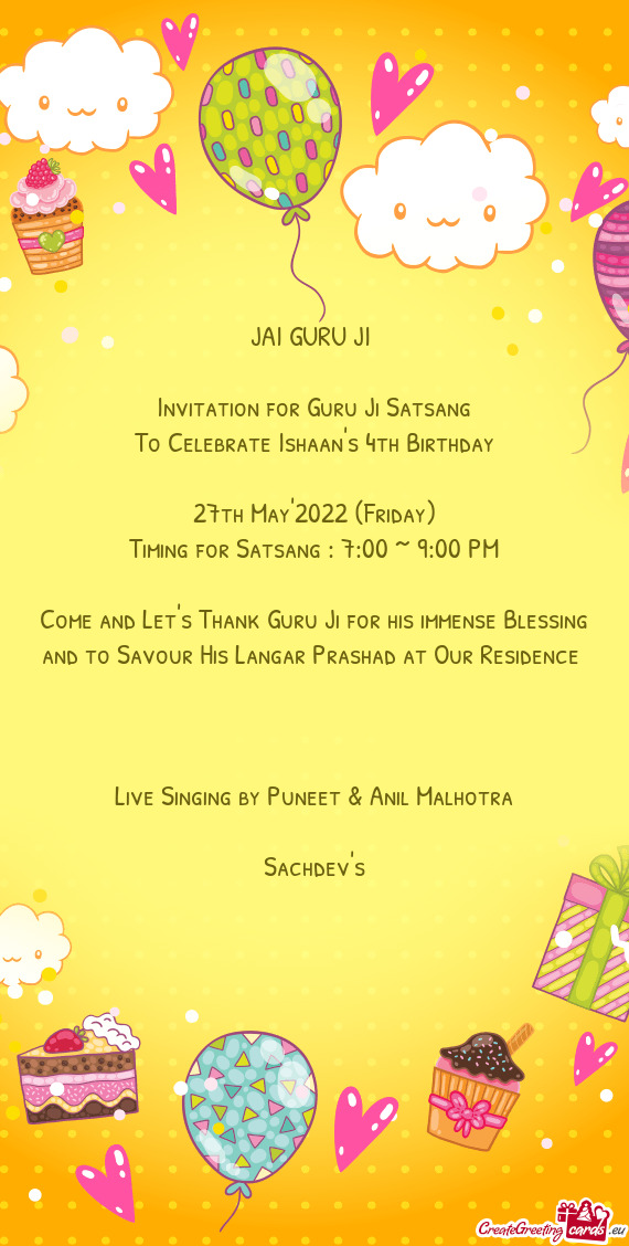 Invitation for Guru Ji Satsang