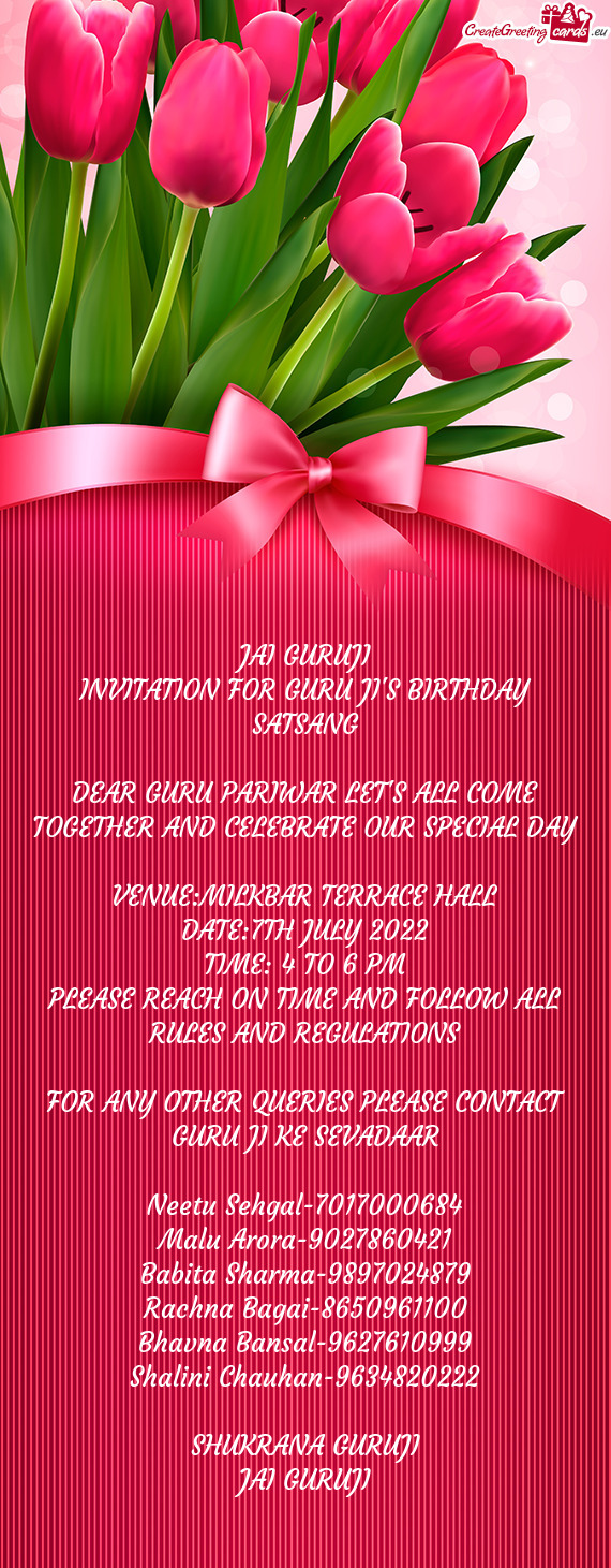 INVITATION FOR GURU JI