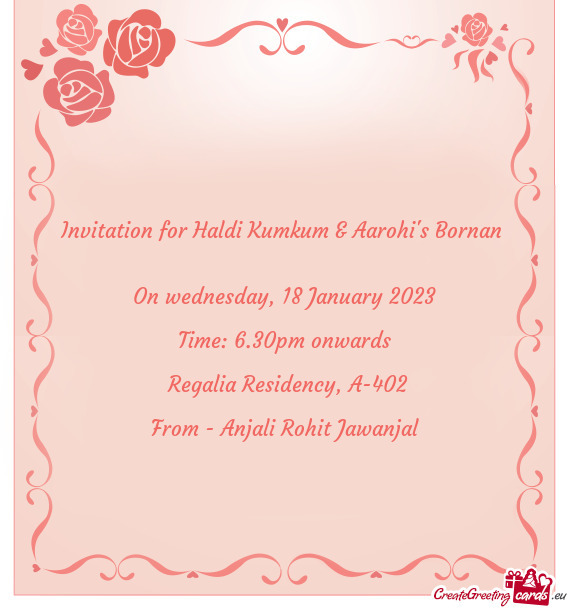 Invitation for Haldi Kumkum & Aarohi