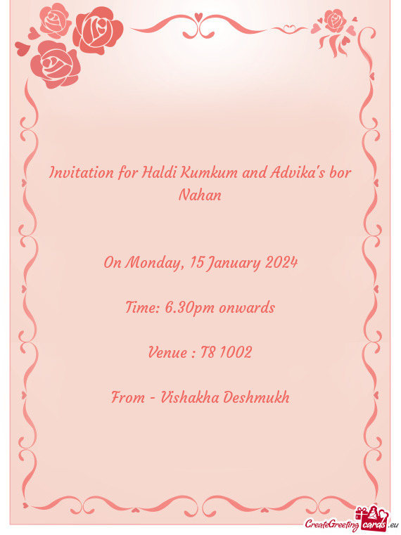 Invitation for Haldi Kumkum and Advika